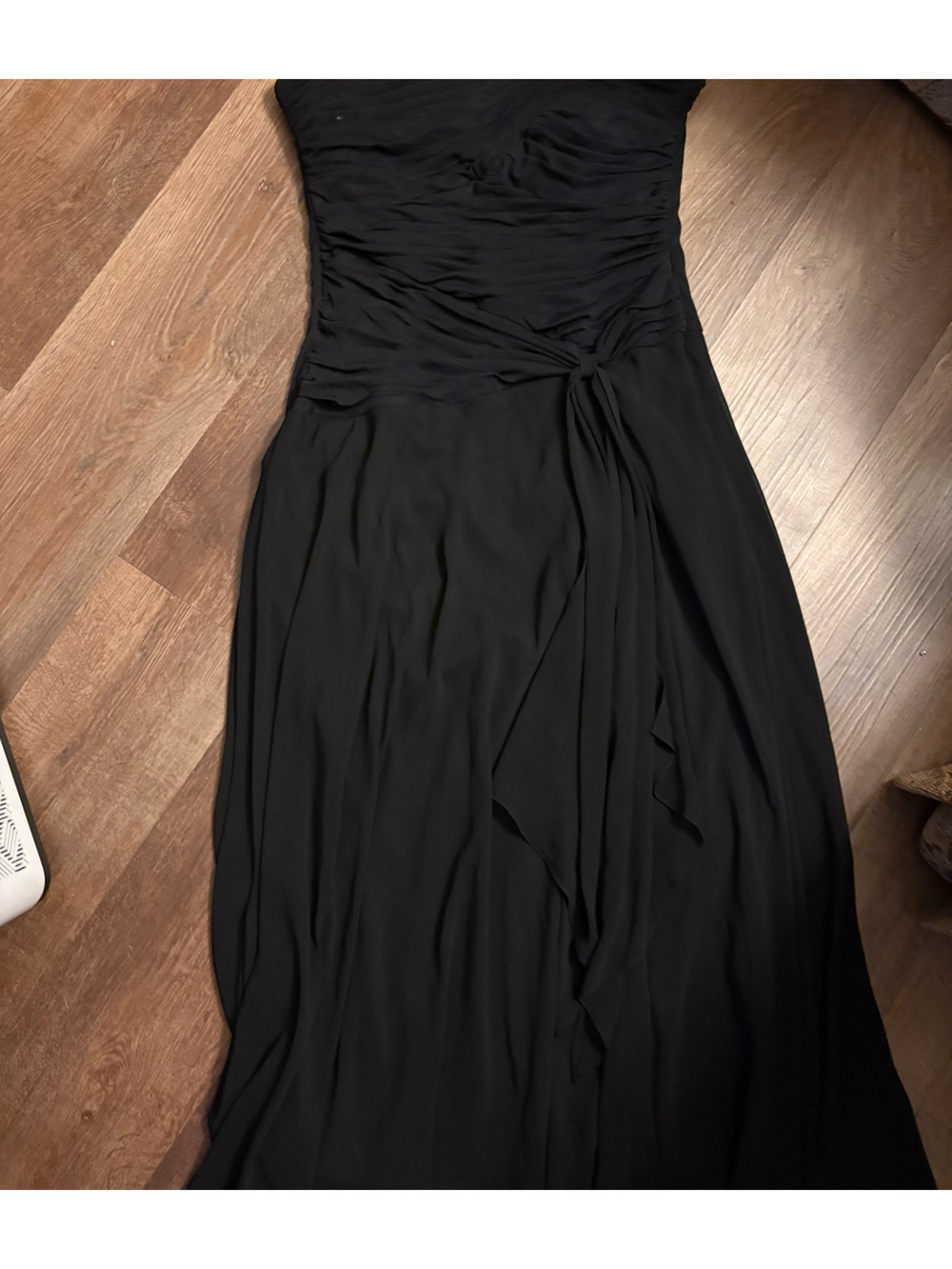 Signature by Sangria Strapless Black Maxi Dress with Ruched Bodice